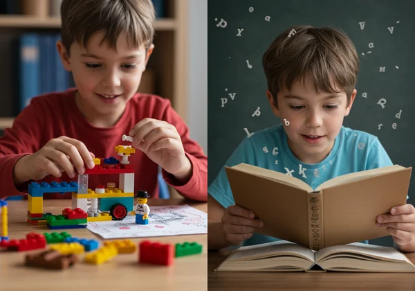 Child showing creative strength and reading difficulty
