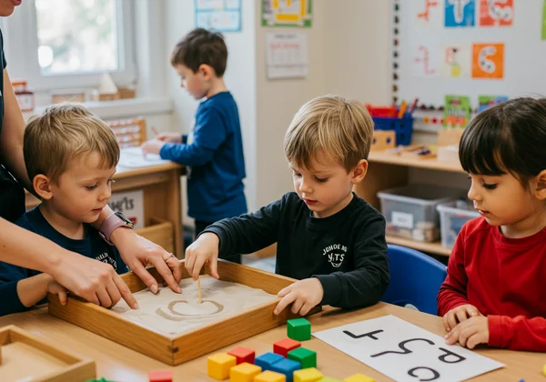 Children using multi-sensory tools for letter learning