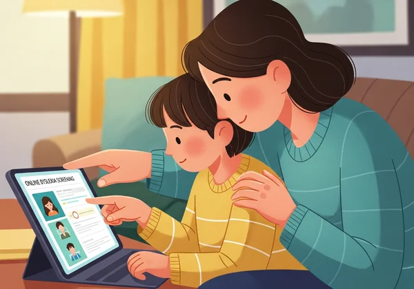 Parent and child using an online dyslexia screening tool