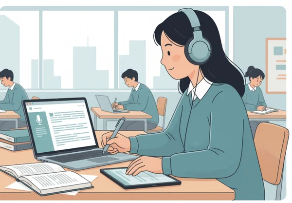 High school student using assistive technology